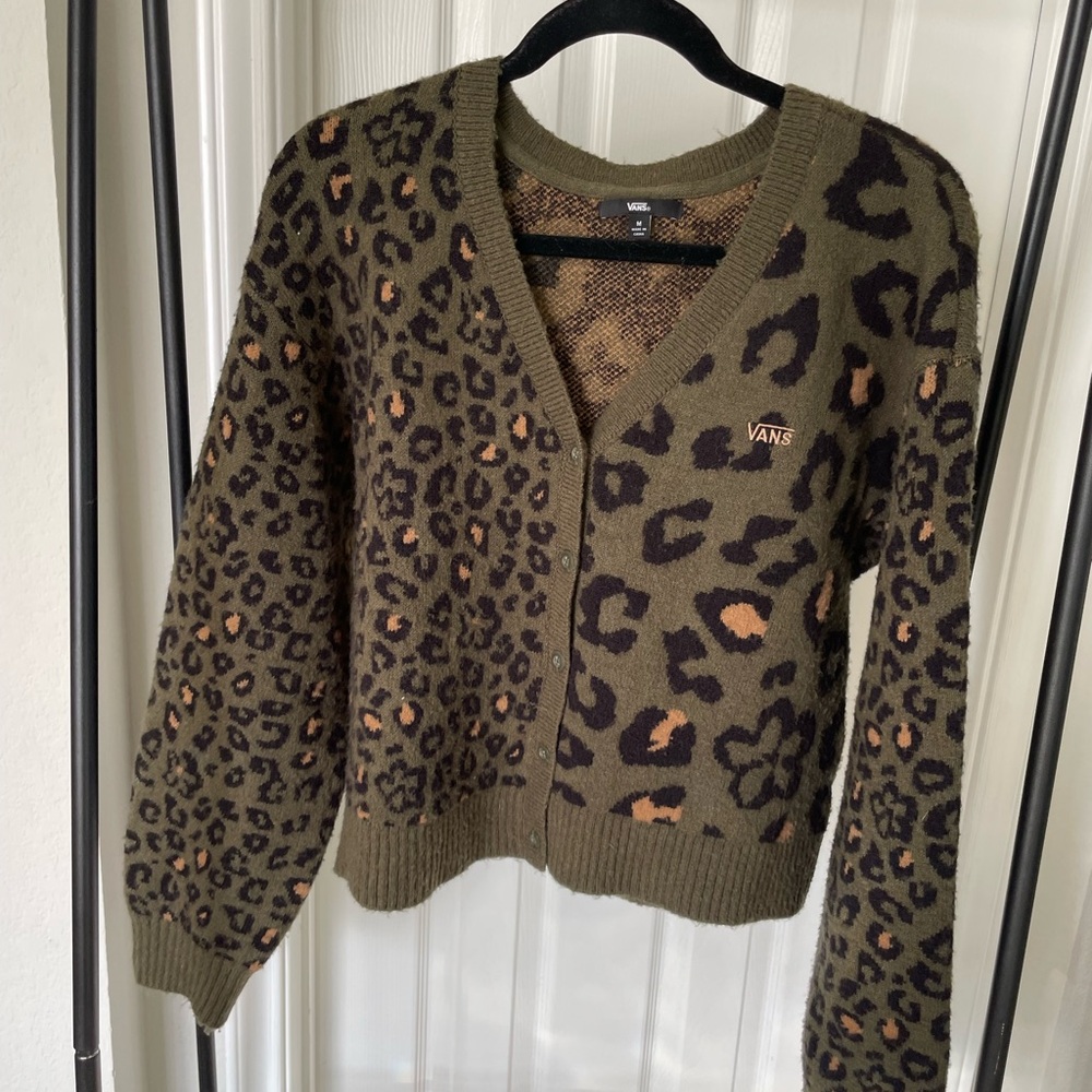 Vans Mix Matched Relaxed Cardigan in Grape Leaf Leopard Print